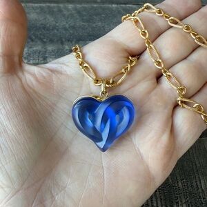 Lalique Entwined Glass Crystal Heart Necklace